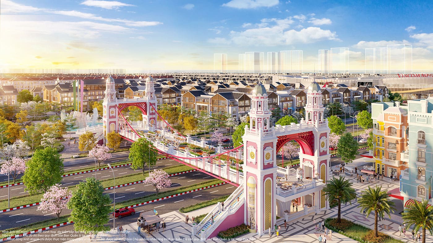 Phối cảnh cây cầu Đông – Tây kết nối 2 phân khu Mega Grand World.