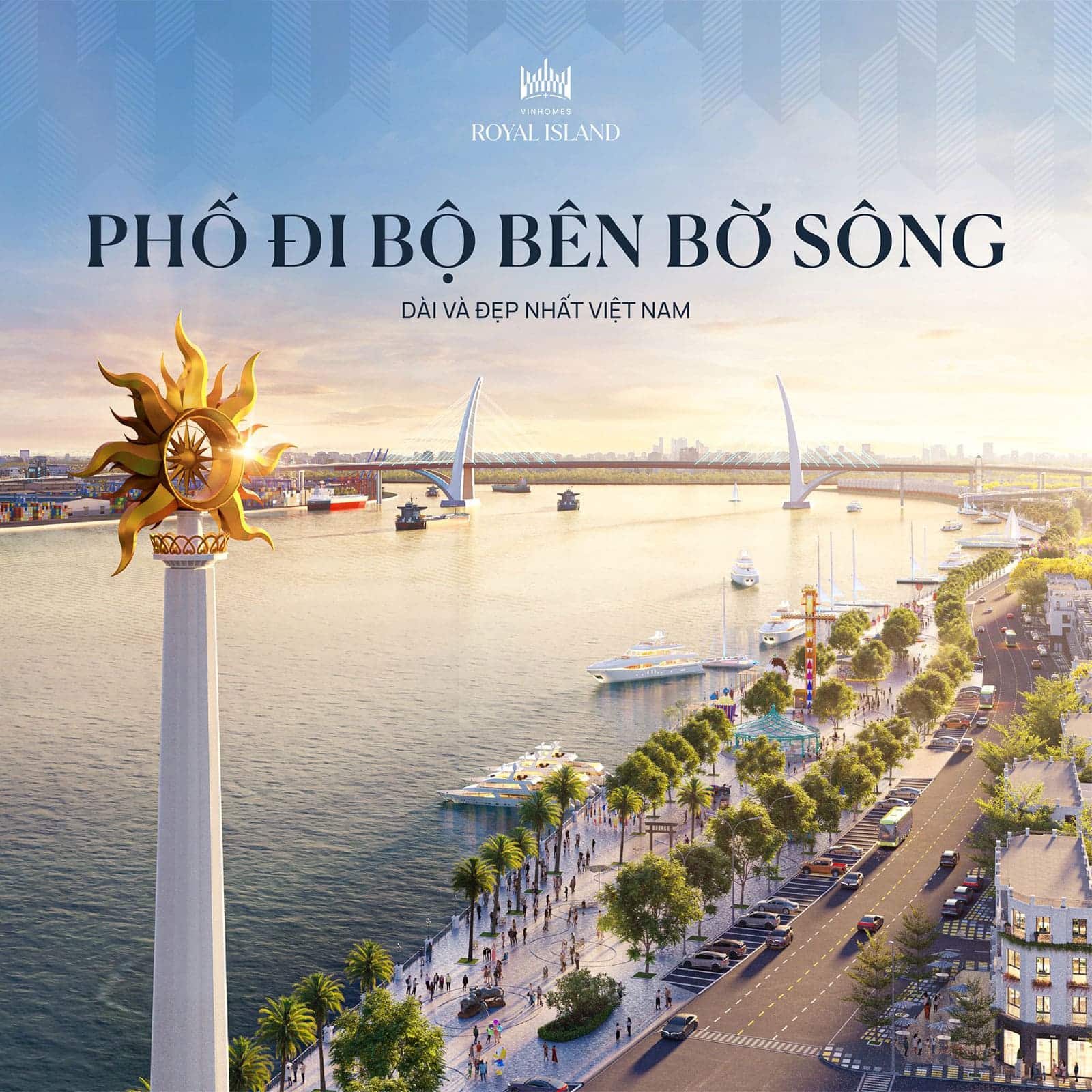 Tiện ích Phố đi bộ bên bờ Sông tại Vinhomes Royal Island.